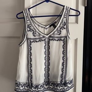Aqua white with blue embroidered tank top.